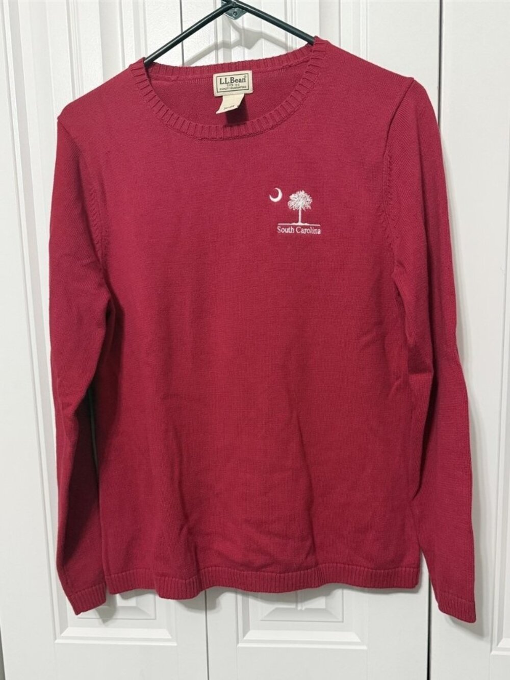 Ll Bean Sweater Womens Red Medium 100% Cotton Crewneck Pullover South Carolina